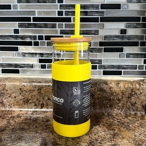 COPY - BNWB Tronco eco friendly glass tumbler bamboo lid. With straw. Yellow co…